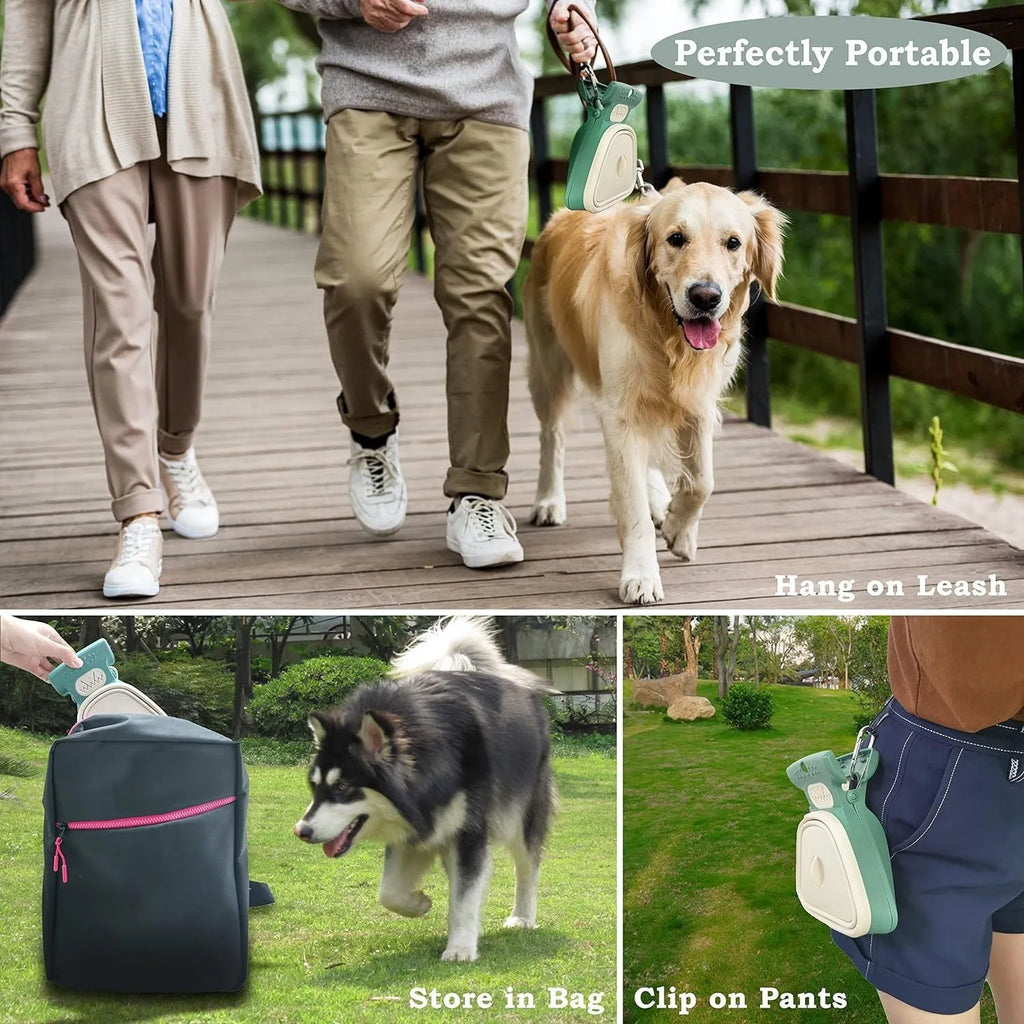 Portable pooper scooper with expandable waste container and integrated bag dispenser in blue colour