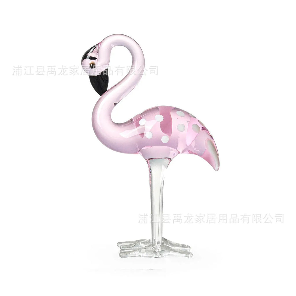 White crystal decorative flamingo with pink dots pattern, modern simplicity animal craft for table display