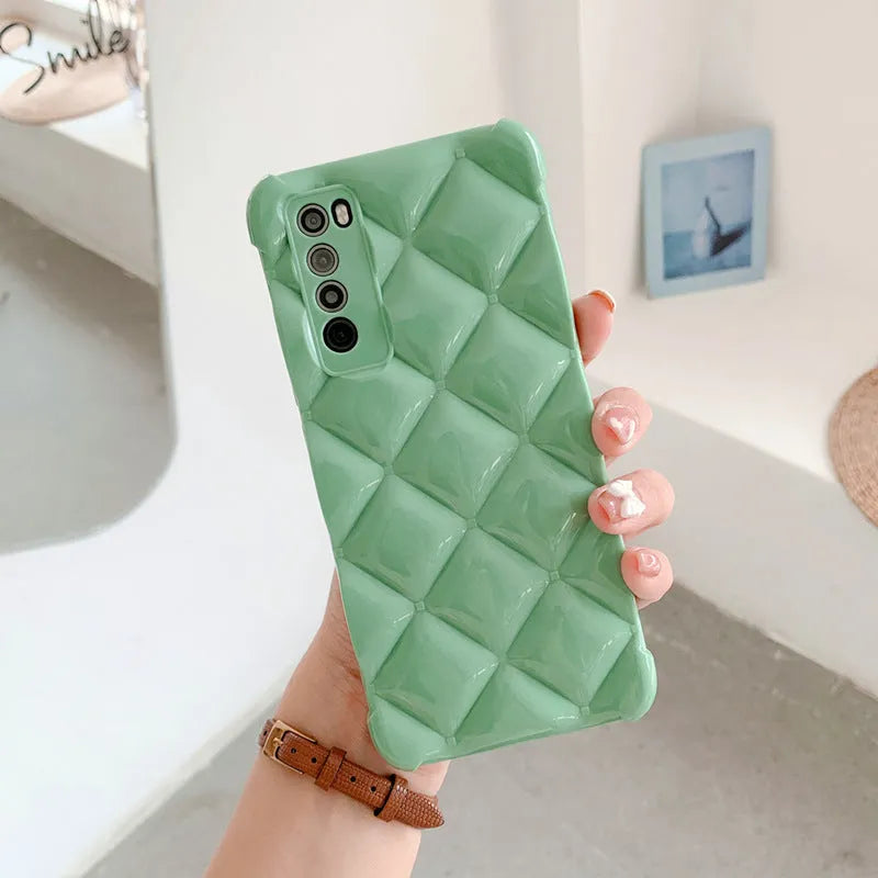 Silicone diamond phone case for Huawei smartphones in black, green, pink and white colours