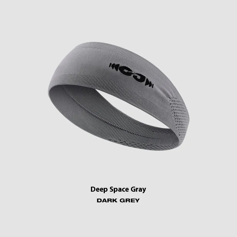 Seamless knitted exercise hair band in black, grey, and blue for sports.