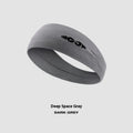 Seamless knitted exercise hair band in black, grey, and blue for sports.