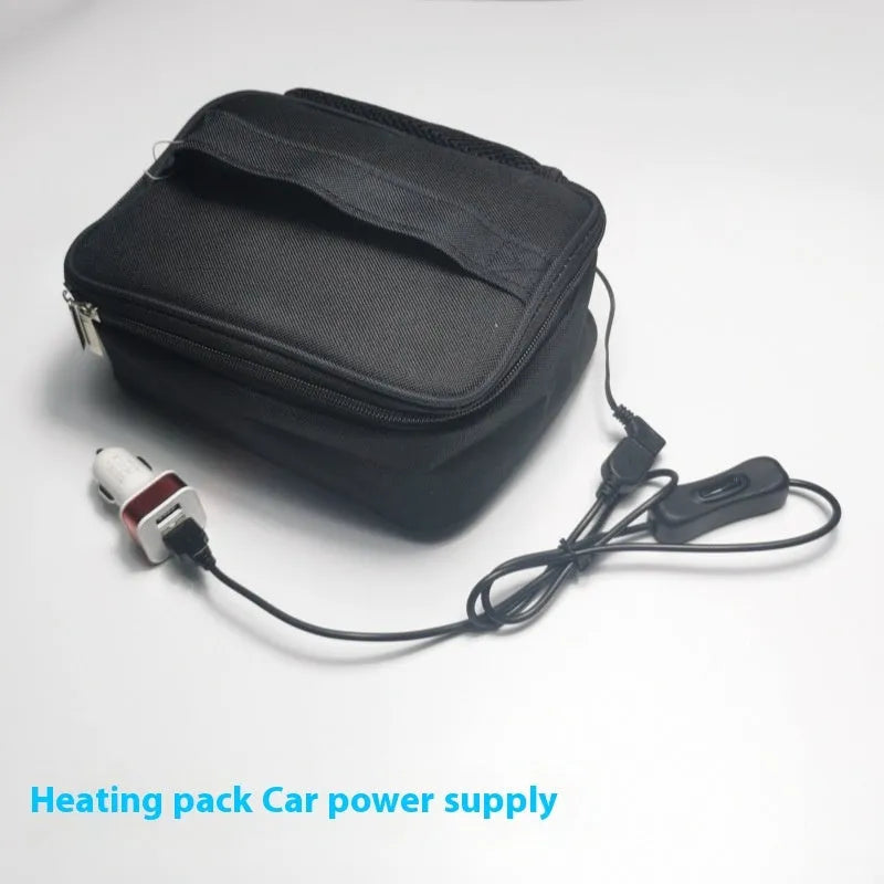 USB heating lunch bag in Oxford cloth, black and grey options, with thermal insulation for outdoor bento meals