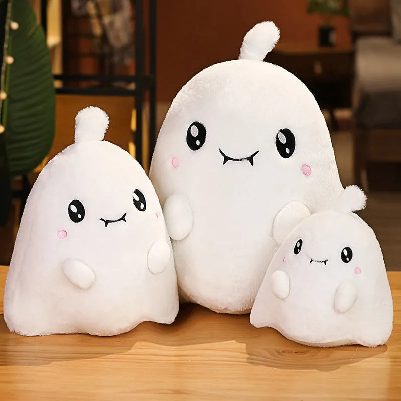 White ghost Halloween skull death decorative pillow in 20cm height on neutral background