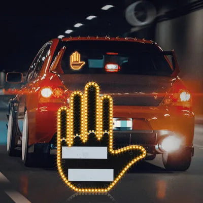 Black plastic LED gesture light for cars with remote control showing middle finger symbol