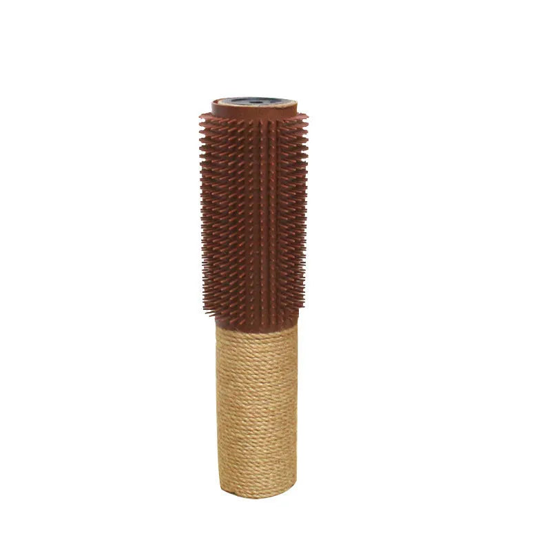 Brown sisal scratching post for cats with attached face toy, 30cm tall