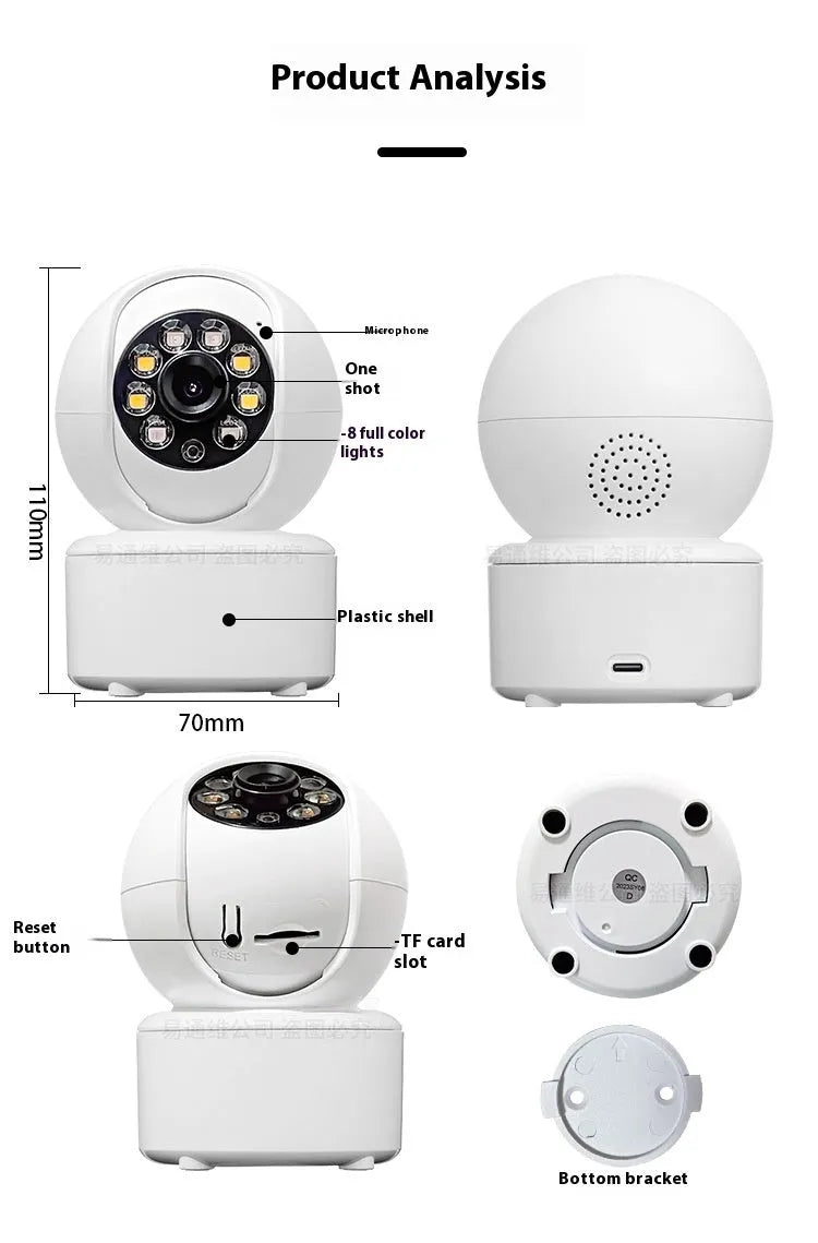 1080p HD home security camera with ceiling mount bracket and dual-light panorama design