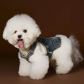 Denim suspender skirt pet clothing for small and medium dogs, 100% cotton, sizes XS to XXL, sleeveless casual style