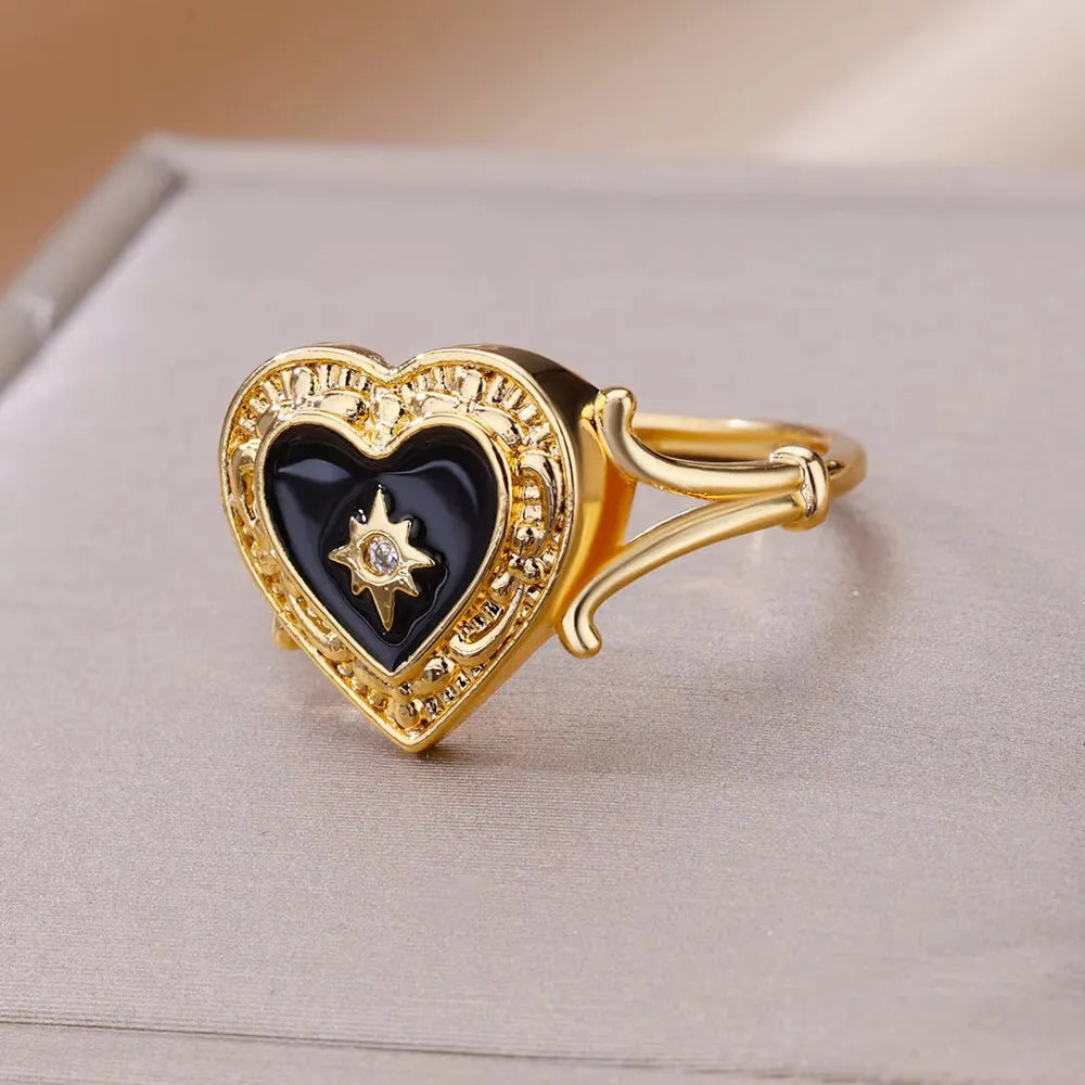 18K gold plated love emerald adjustable open mouth ring with synthetic zircon stone on copper base