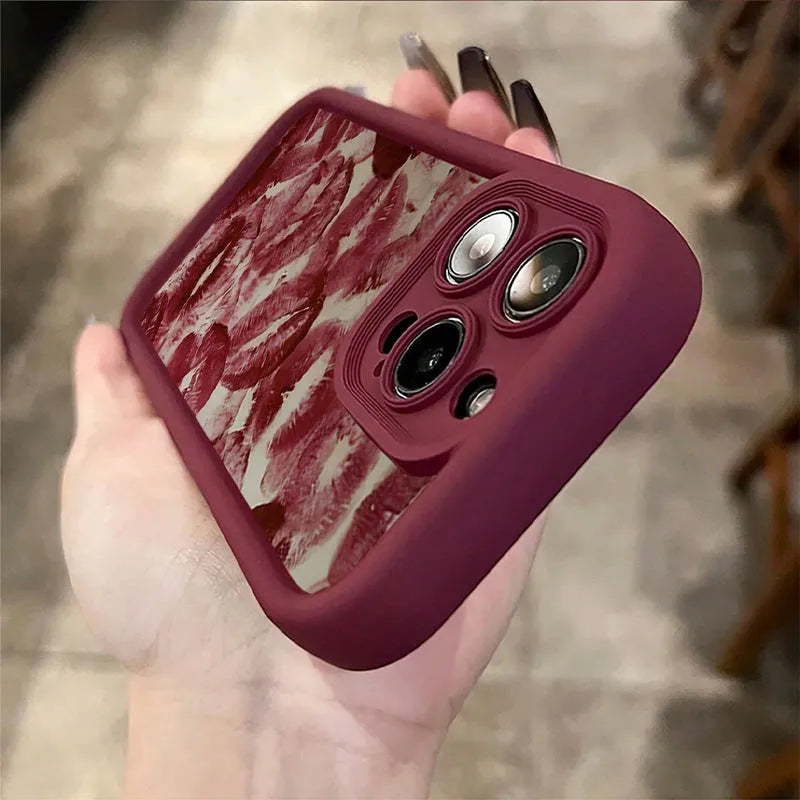 Red lip print TPU mobile phone case with frosted finish and all-inclusive drop-resistant protection for Apple iPhone models