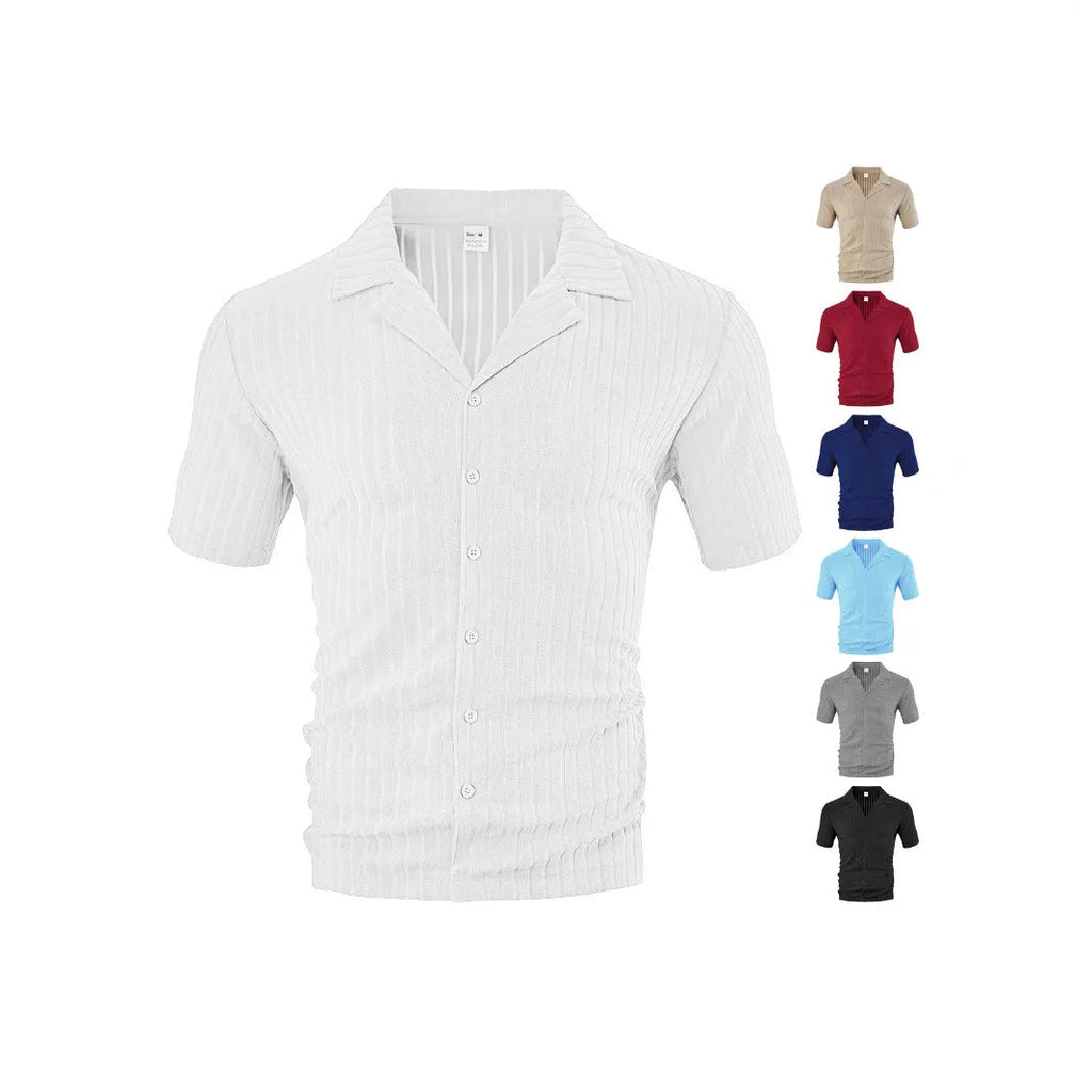 Men's loose fit short sleeve cardigan in polyester, white colour, front view