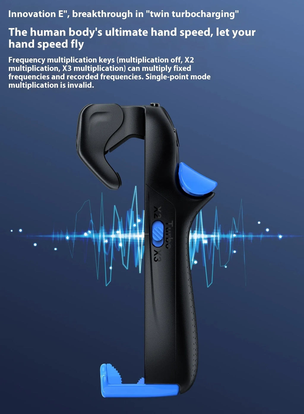Blue mobile game controller with chicken eating button and Type-C connection for PUBG touch screen