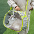 Transparent hard-shell EVA cat backpack carrier in grass green colour.