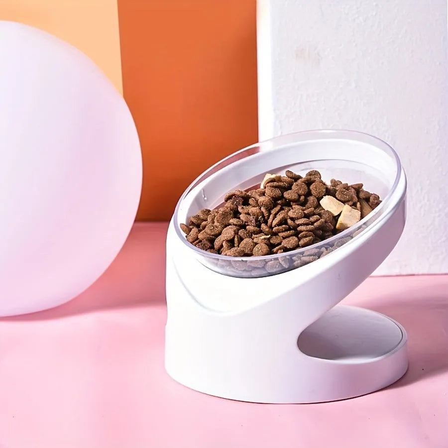 White elevated tilted cat food bowl for neck protection and anti-vomit feeding