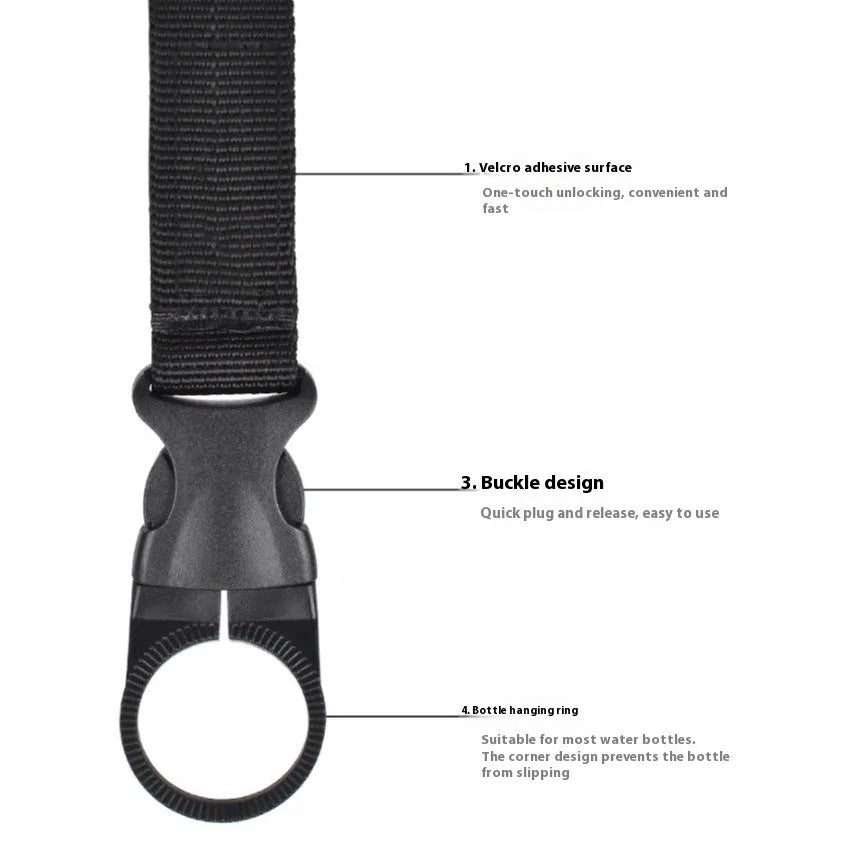 Outdoor Tactics nylon water bottle hanging buckle webbing strip in black colour