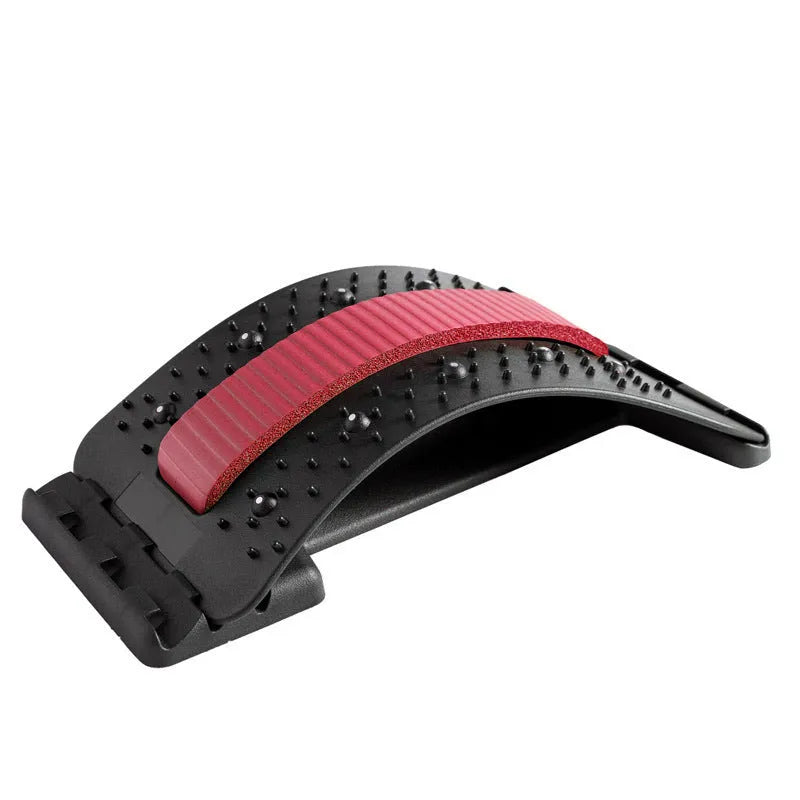Adjustable manual back stretcher massager with multiple massage heads in a rectangular trapezoid shape.