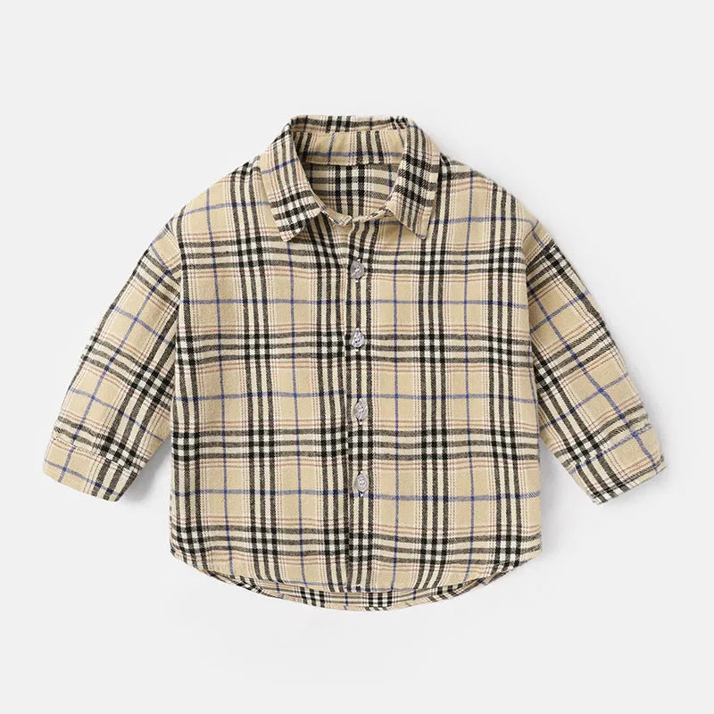 Boys cotton lattice pattern casual shirt with animal designs in light blue colour
