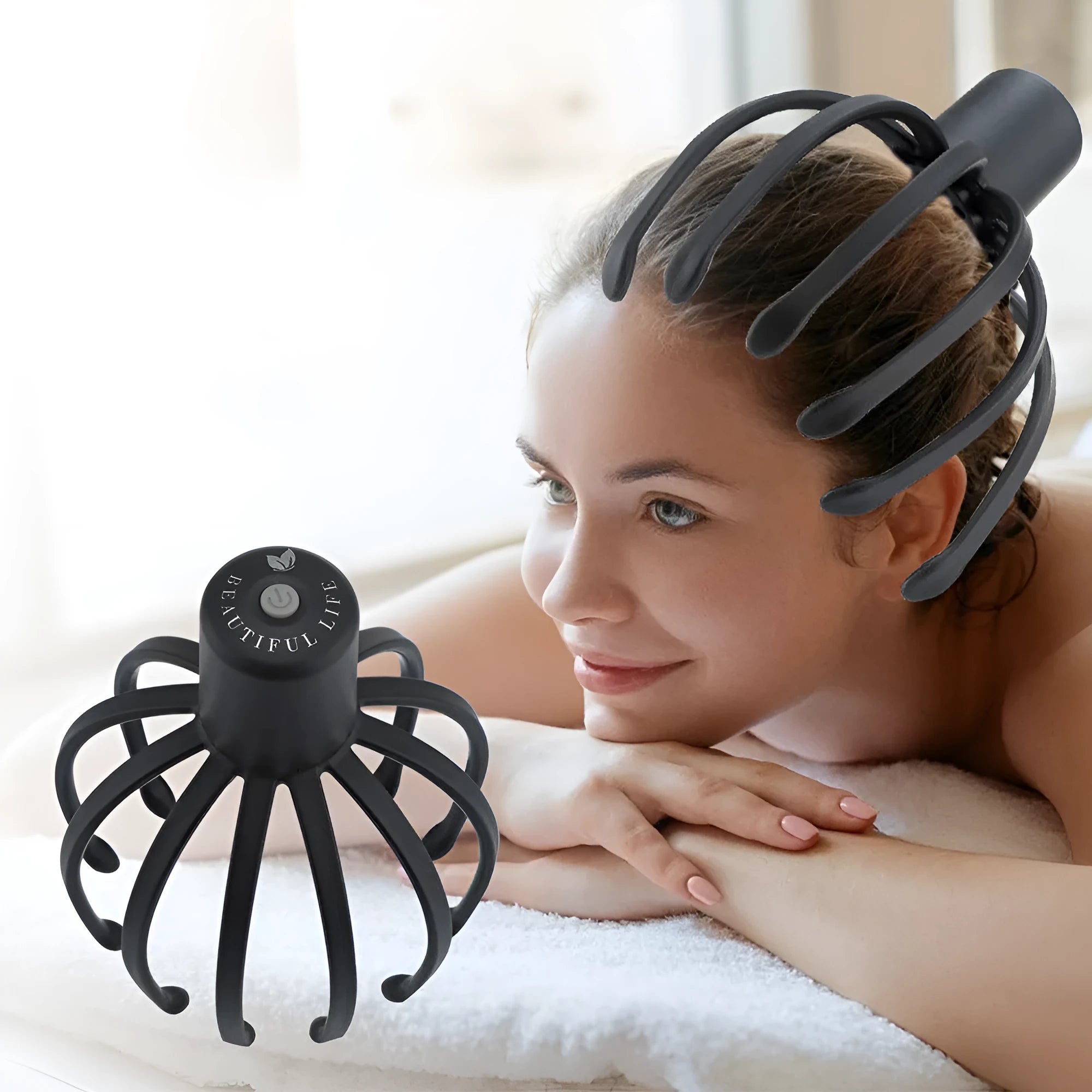 Multi-claw electric head massage tingler with TPE material in black rechargeable option showing compact design