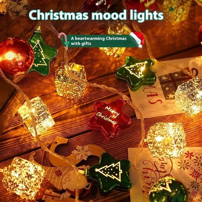 Electroplating ball coloured light string for Christmas tree decoration with 5cm pendants and plastic ball
