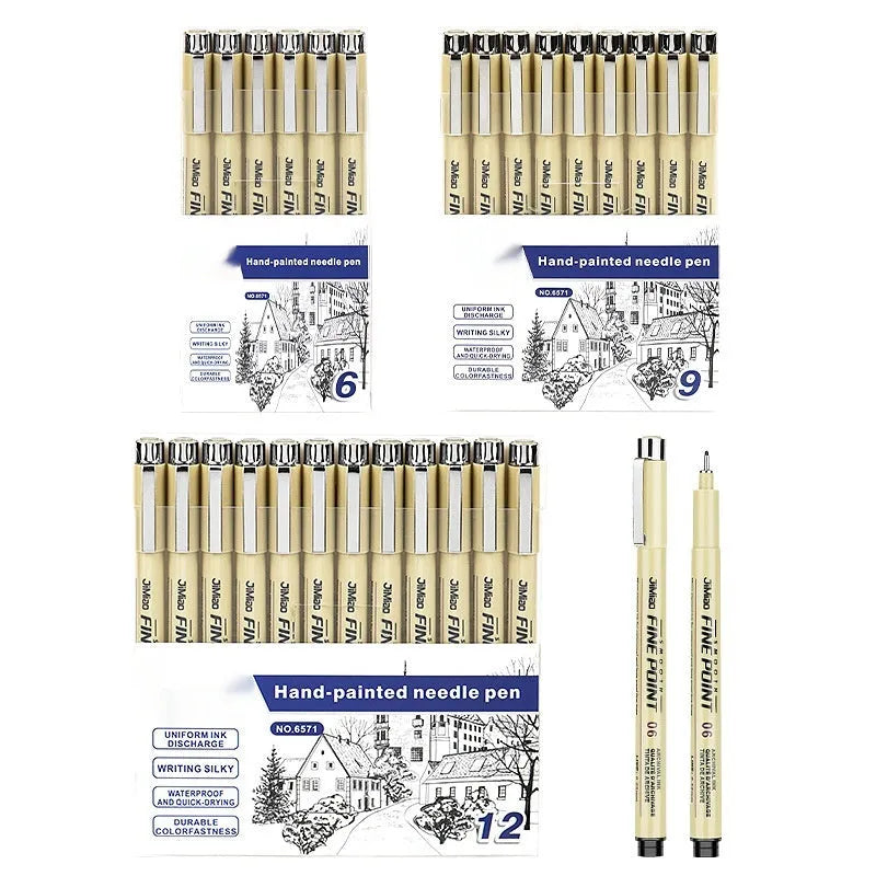 Waterproof black ink needle drawing pen with a 133mm plastic body.