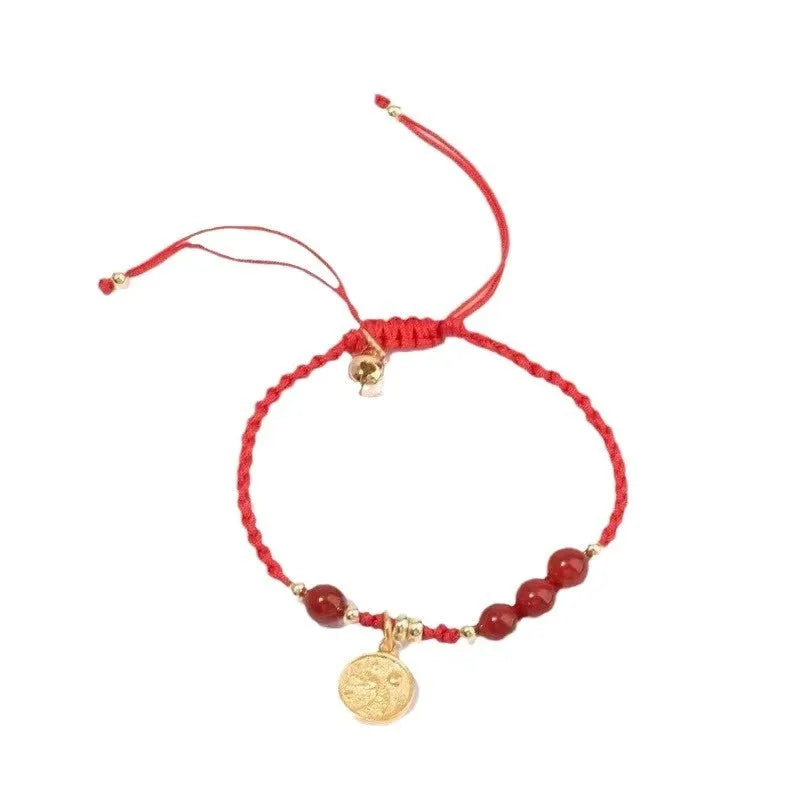 Cinnabar braided rope bracelet with traditional blessing card in ethnic style for unisex wear