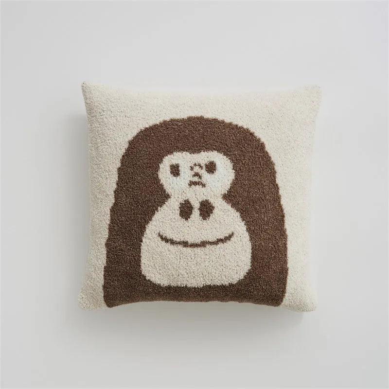 Cartoon knitted velvet pillowcase in black and dark colour face options, polyester cover for bed or sofa