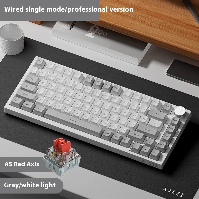 Wireless Bluetooth three-mode mechanical keyboard with hot swap side engraving, black PBT keycaps on desk