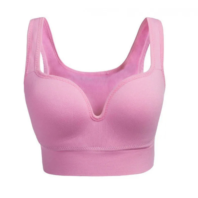 Women's reinforced shockproof sports bra with fixed double shoulder straps in pink colour