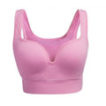 Women's reinforced shockproof sports bra with fixed double shoulder straps in pink colour