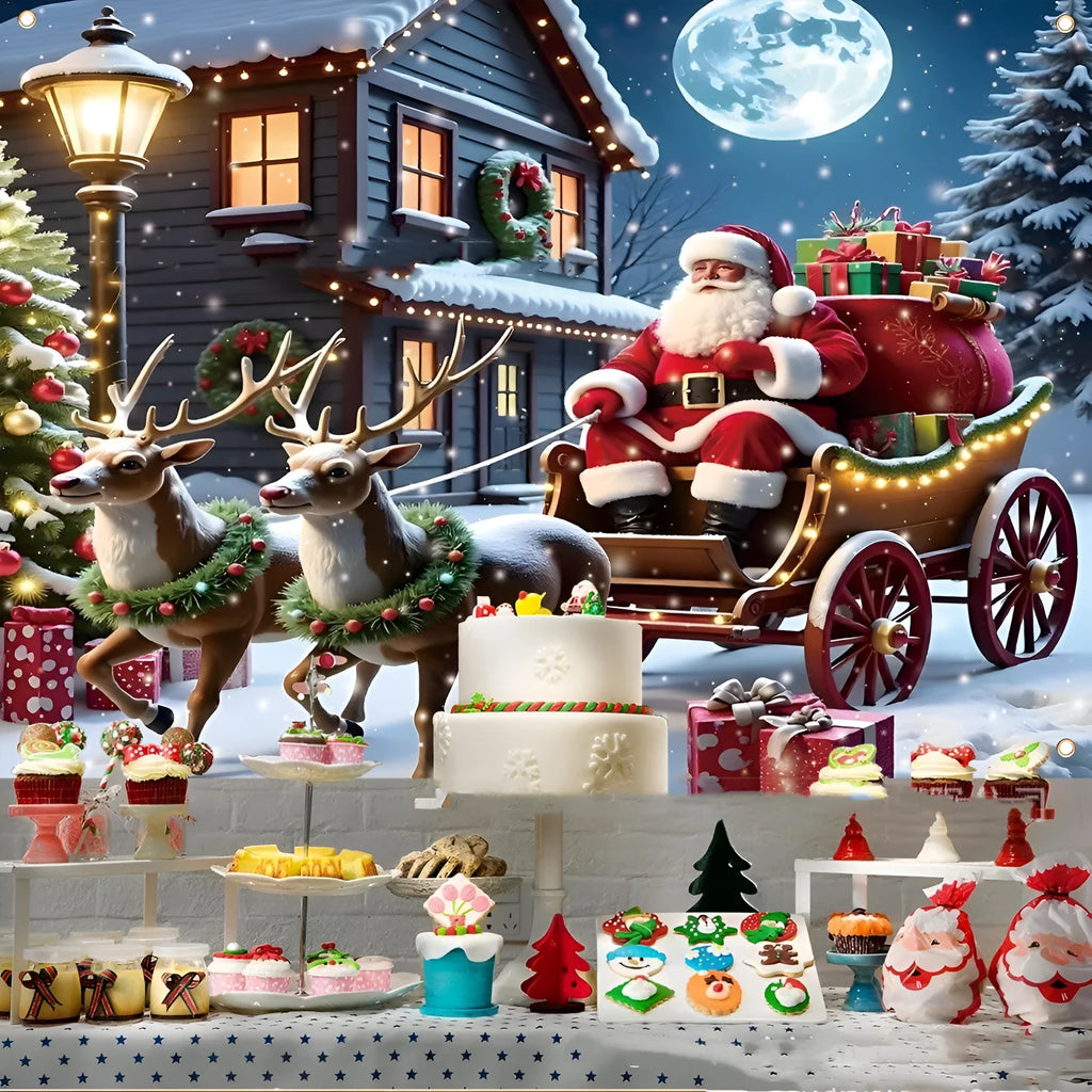 Large red Christmas banner with Santa Claus and gift design for holiday party decoration