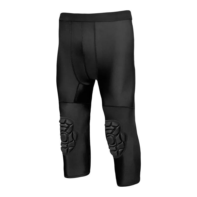 Men's basketball cropped pants with integrated knee pads in black, TWA-0205