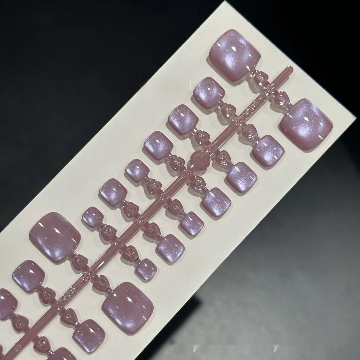 Purple cat's eye toenail wear set, 24 pieces, micro glass bead crystal finish, S M L sizes, ultra-thin seamless