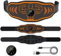 Blue and orange smart EMS massage belt kits with rechargeable host, adjustable strap, and arm muscle pads