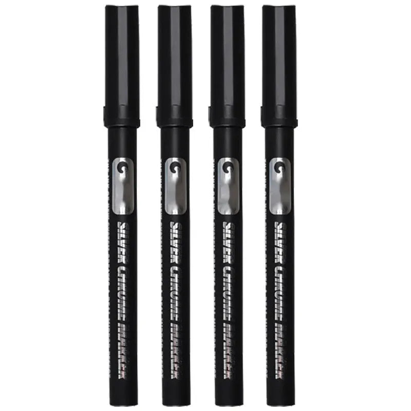 Black waterproof mirror marker pen with plastic body for writing on glass and windows.