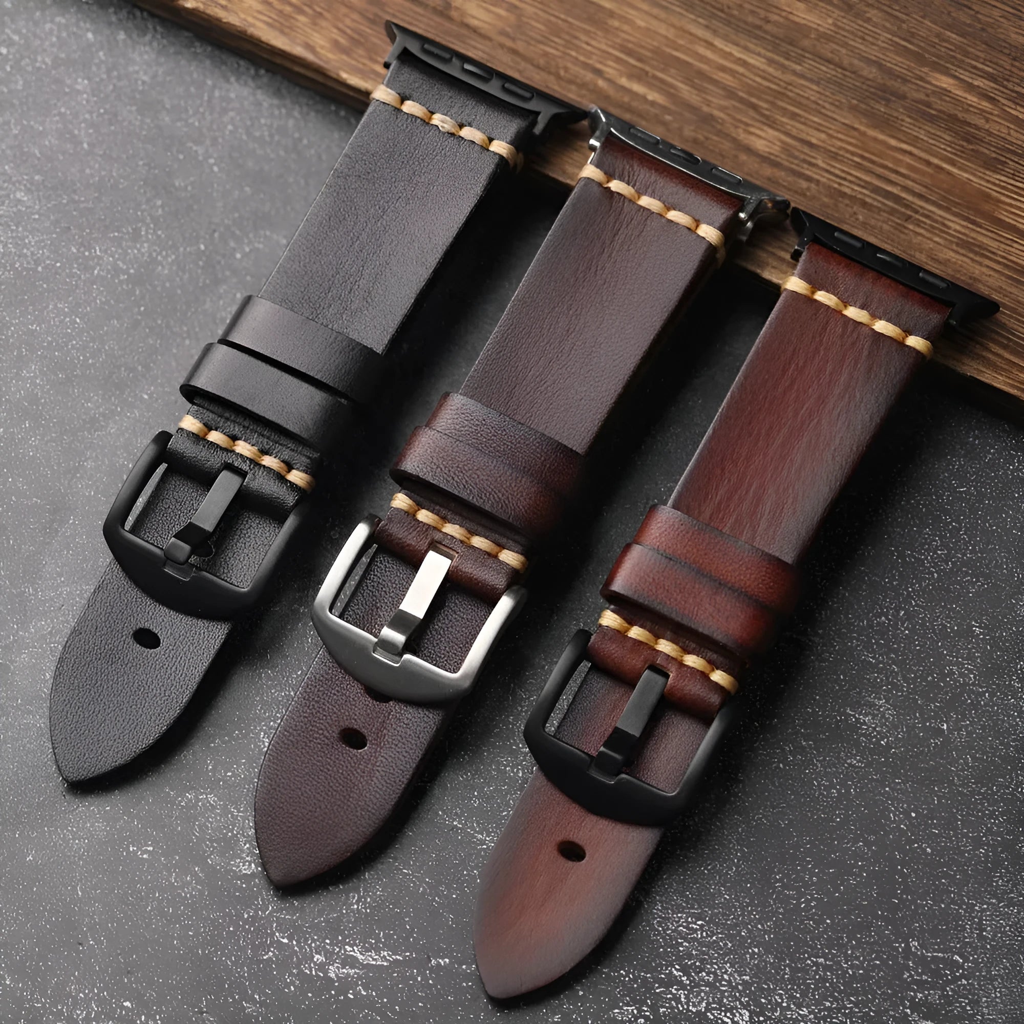 Handmade leather watch strap in brown with a silver stainless steel buckle, 4mm thick ultra first layer cowhide.