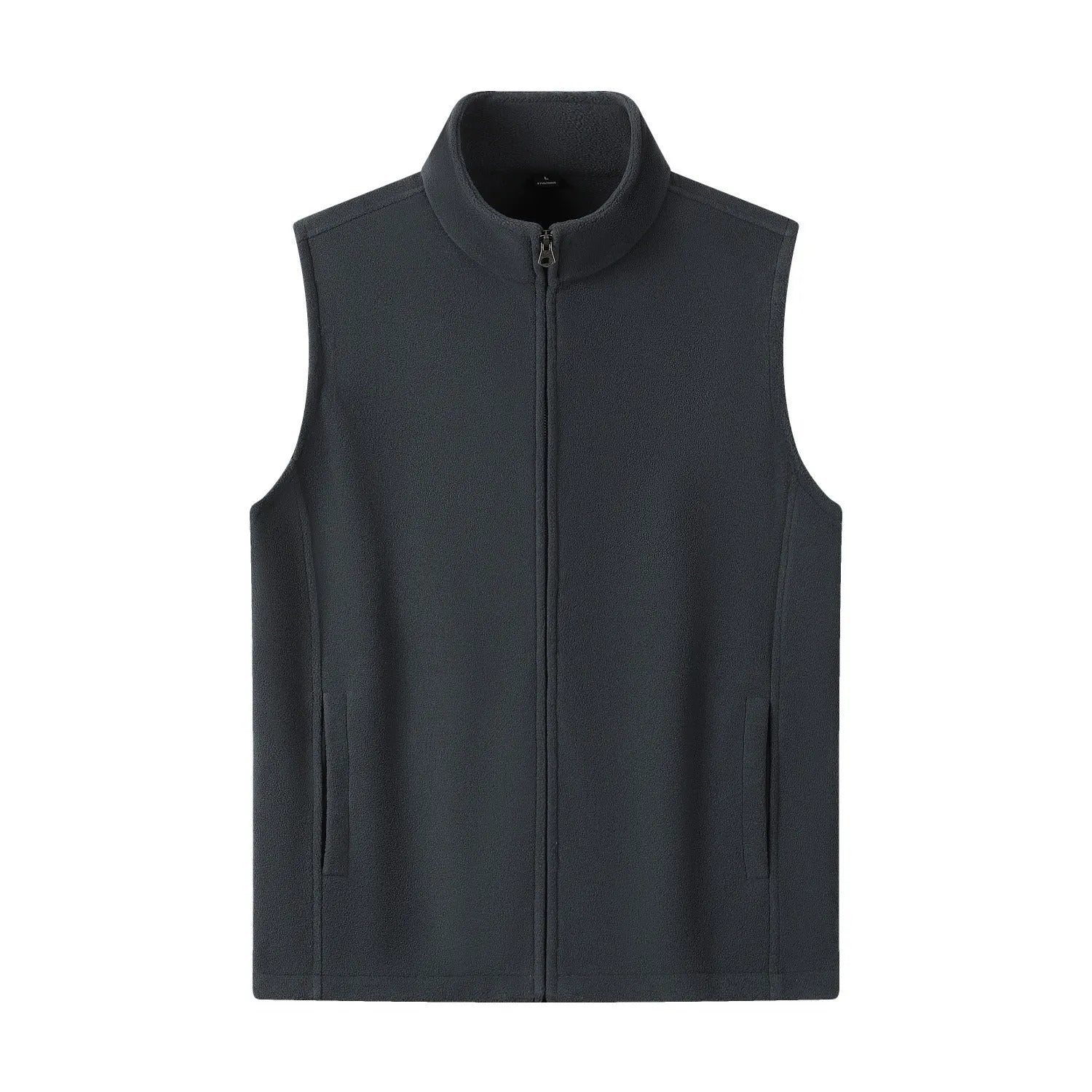 Men's zipper stand collar double-sided fleece cardigan vest in solid colour with side pockets