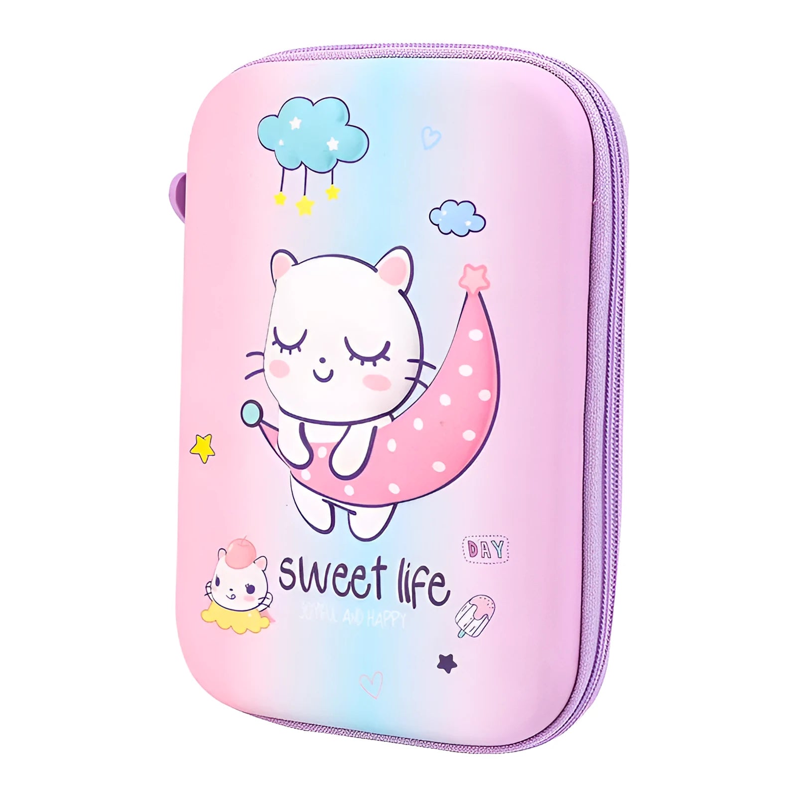 Square canvas stationery box with cartoon anime design in rabbit, dinosaur, or moon cat pattern