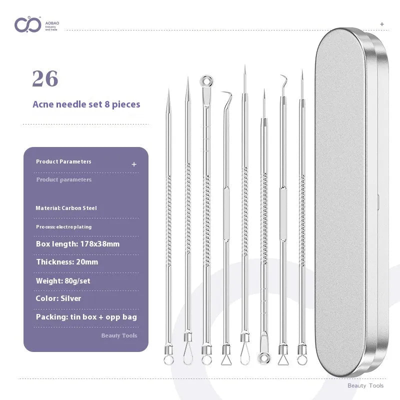 4-piece metal acne needle set with ultra fine pointed tips for precise skincare application