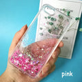 Pink liquid quicksand TPU phone case for Apple iPhone with cartoon animal pattern