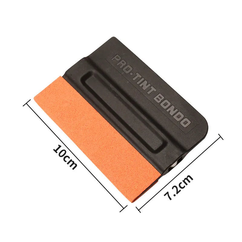 Professional automotive film scraper tool with black ABS handle and blue faux deerskin scraping pad.