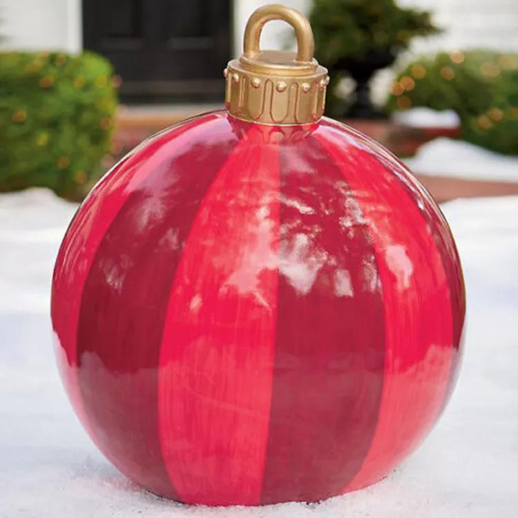 Large 60cm diameter inflatable PVC Christmas decoration ball in bright colours for outdoor use.