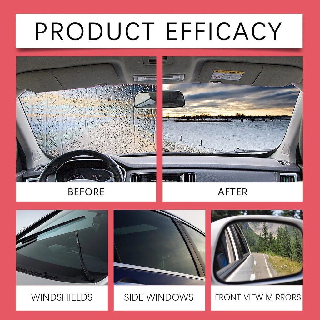 Car glass oil film cleaner with integrated liquid brush and reusable foam sprayer for windscreen cleaning