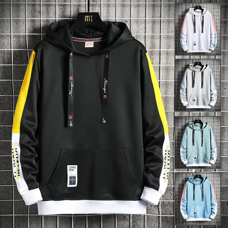 Men's casual loose long sleeve pullover hoodie top with letter print in polyester fabric