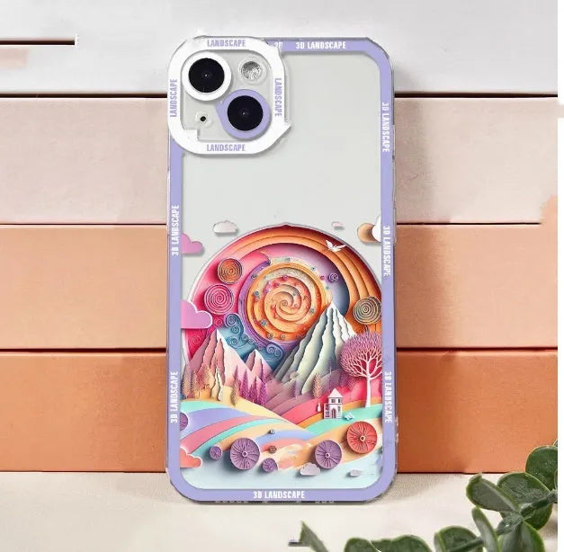 3D landscape silicone phone case in dark grey for iPhone