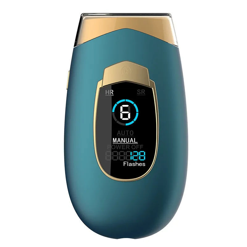 Home laser hair removal equipment in DH4 beige with handset, goggles, and power adapter on a tabletop