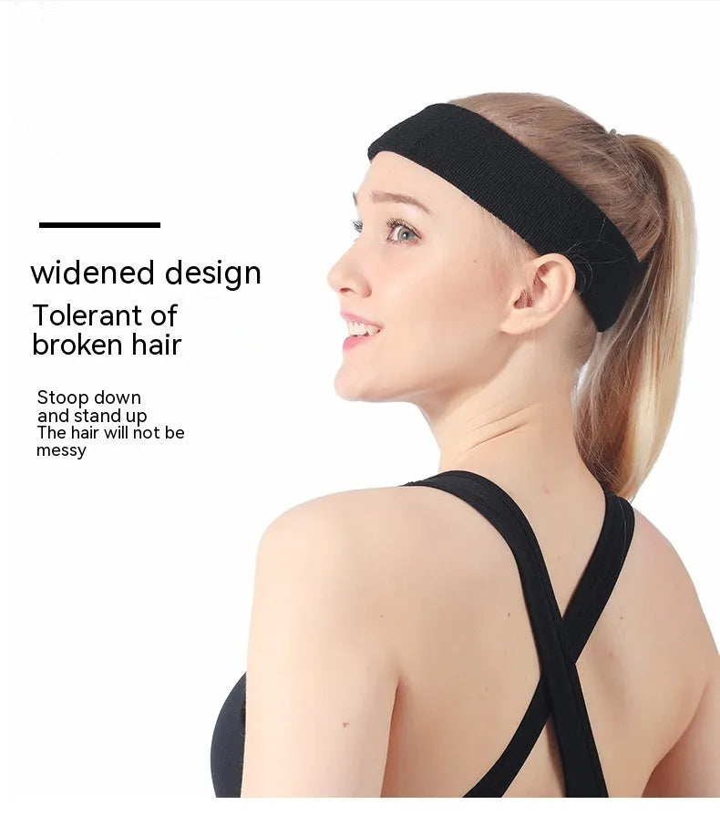 Elastic widening sports anti-sweat headband in black, blue, red, rose red, and sky blue colours.