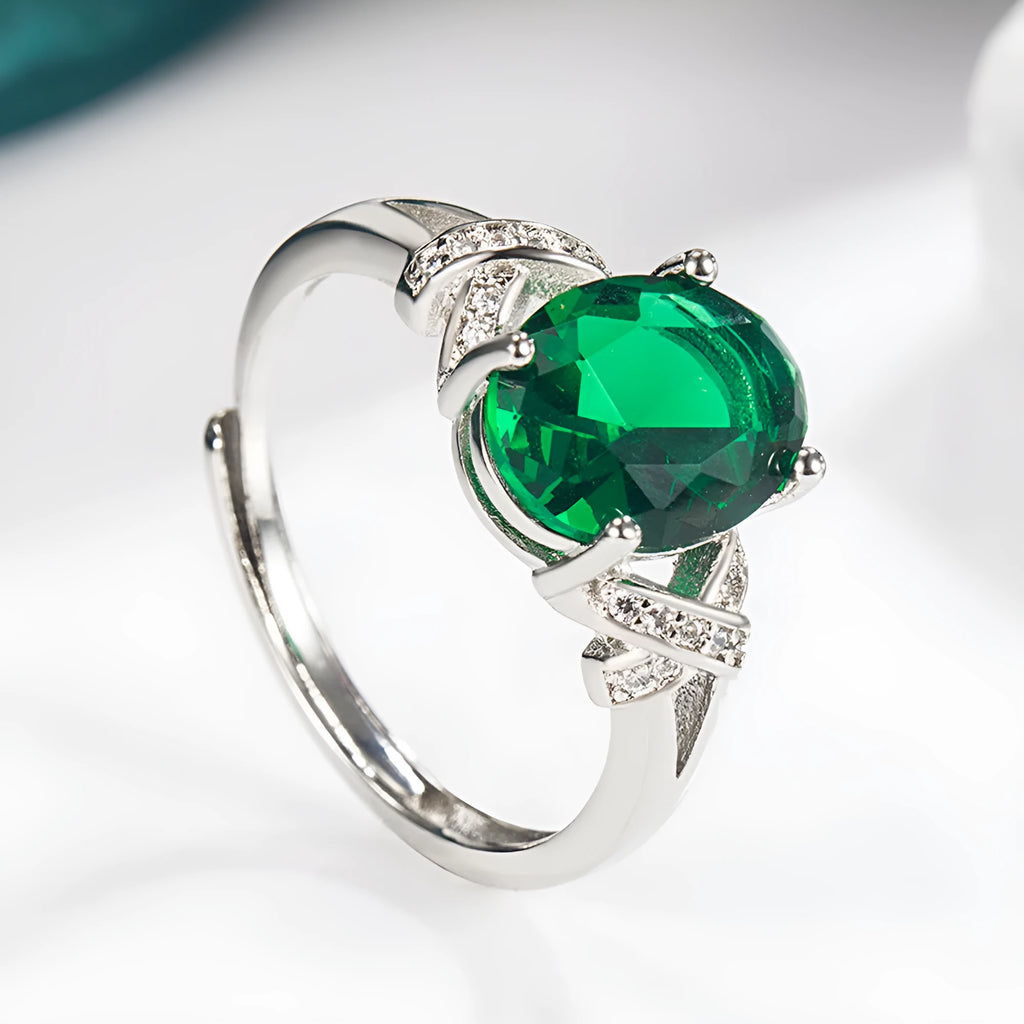 Copper inlaid zircon open ring with adjustable cross design for women in lvzuan colour