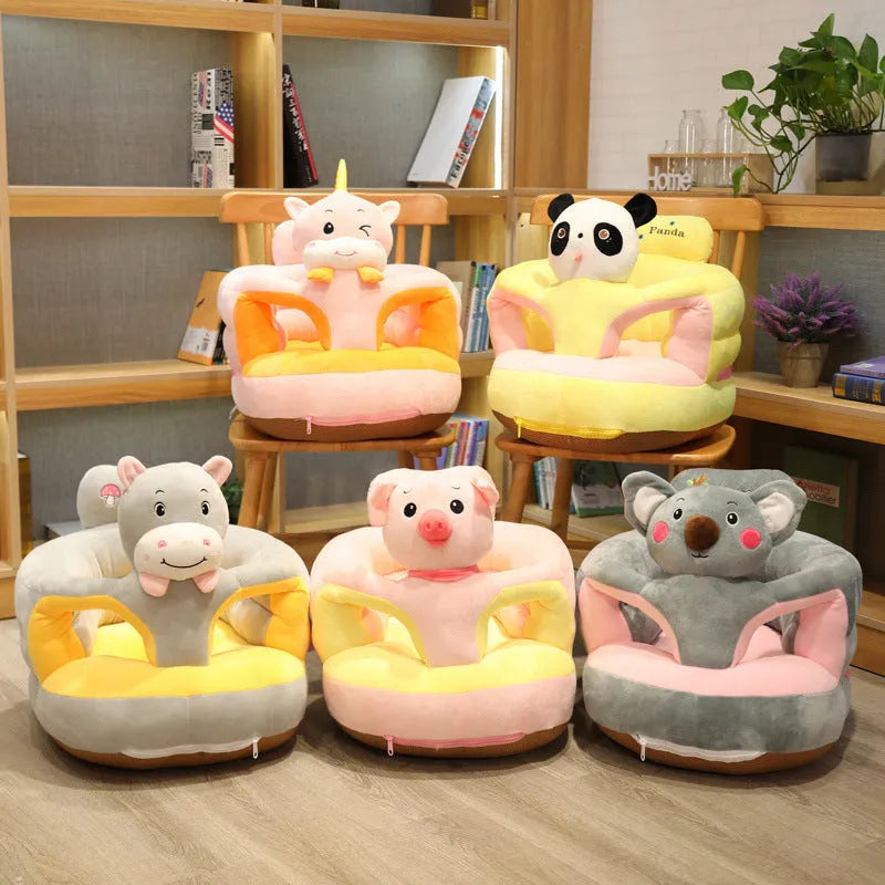 Anti-rollover baby sofa seat in plush cartoon animal design, 45 x 45 x 45 cm, PP cotton filled