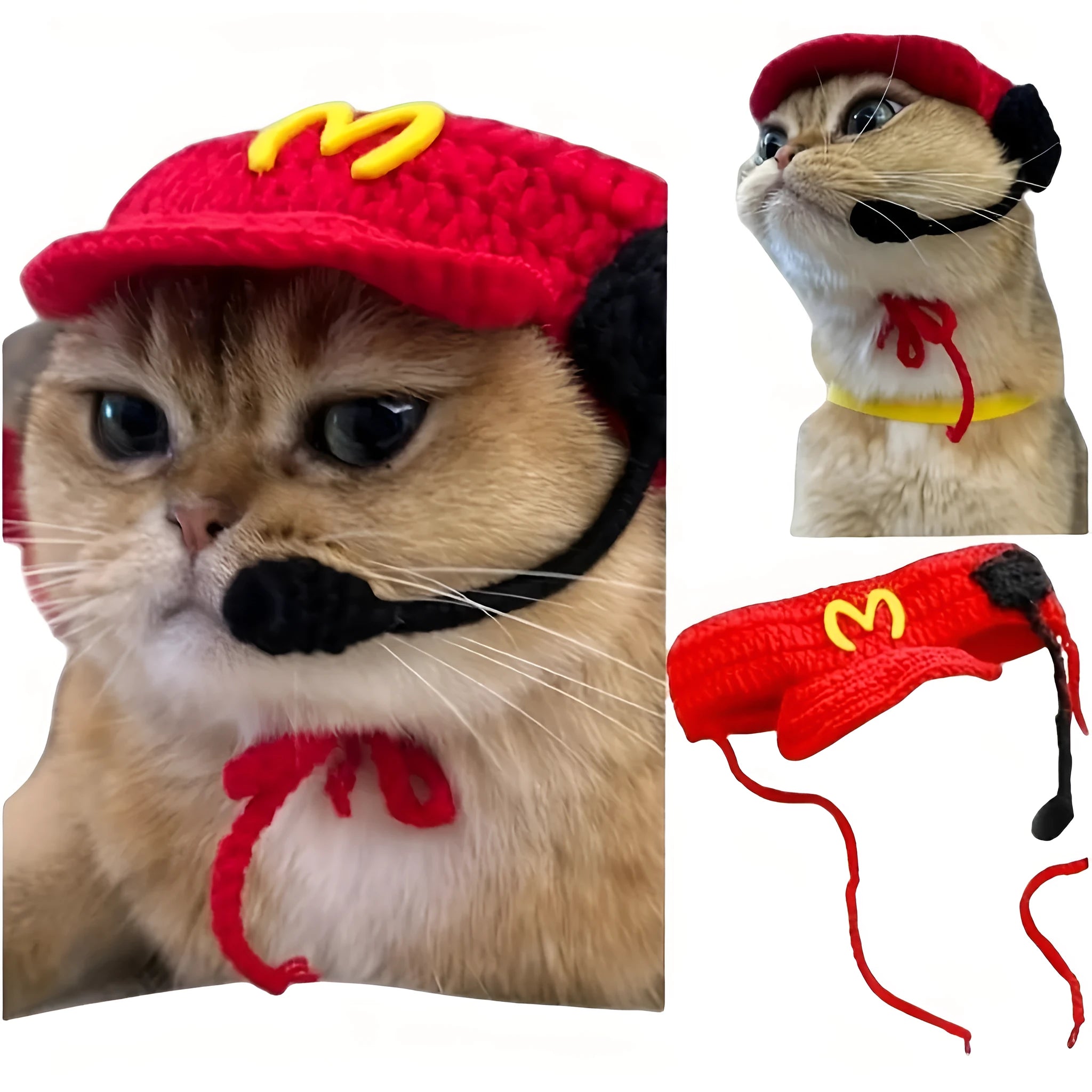 Handmade cat chef hat and cotton knitted sweater set for small to medium pets