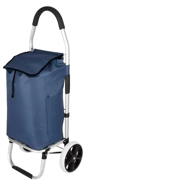 Folding aluminium alloy shopping cart trolley with pull rod and white ring bull wheel in black colour