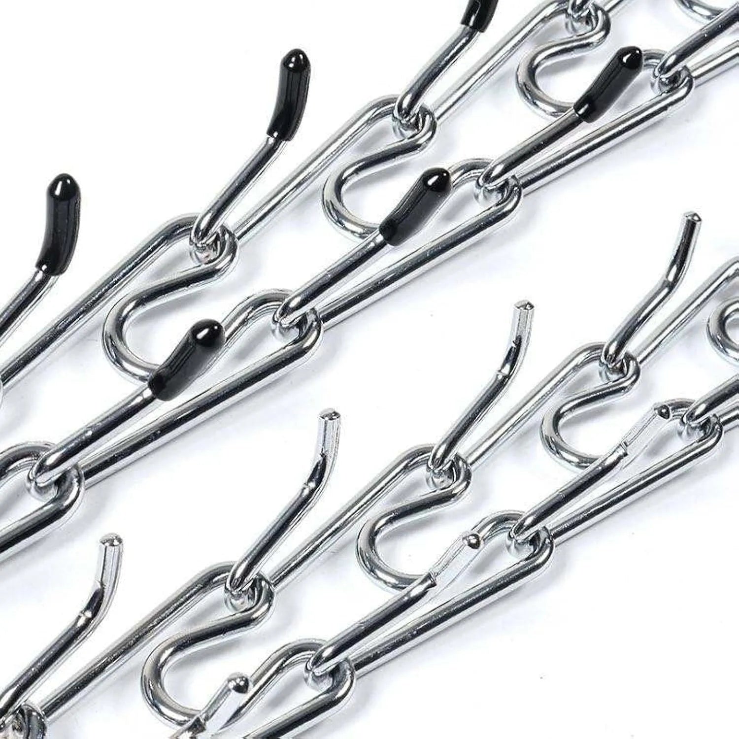 Stainless steel dog prong training collar with comfort rubber tips and adjustable chain links on a grey background.